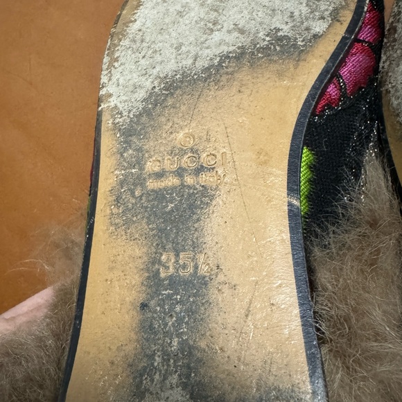 Authentic Gucci Tapestry Brocade Fur Floral Princetown Slides Mules - Picture 9 of 10